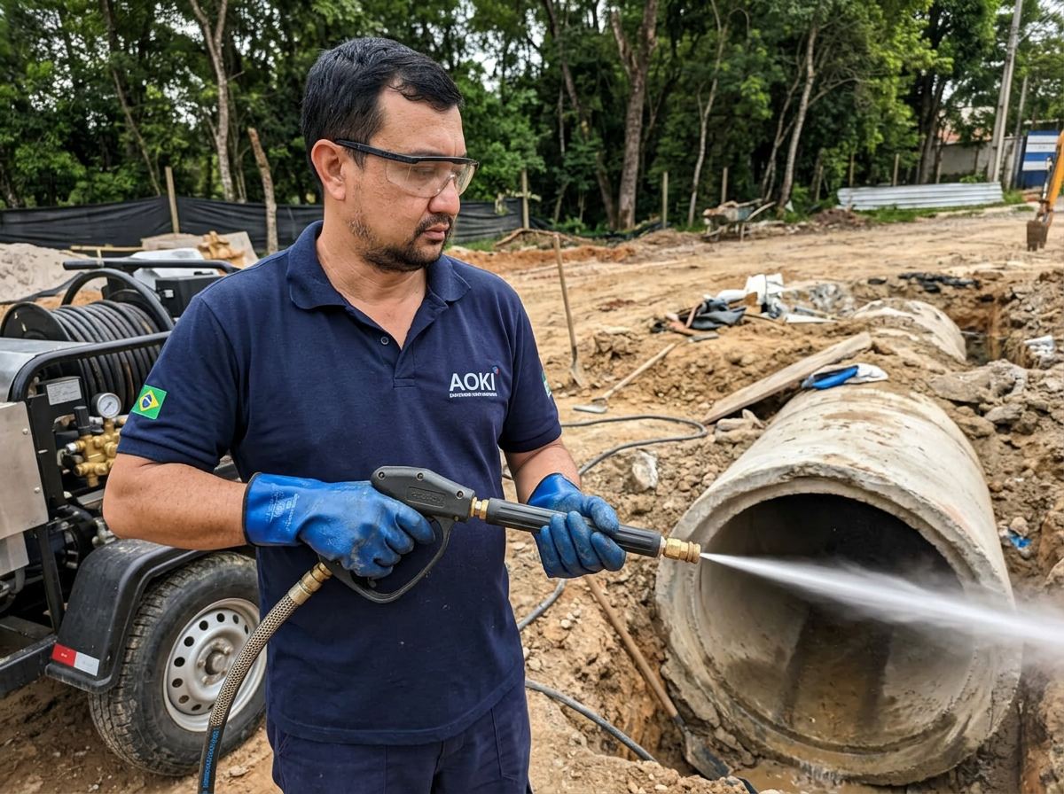 Hidrojateamento de tubulação com alta pressão
